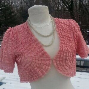 Betsey Johnson Pink French Lace Ruffle Bolero